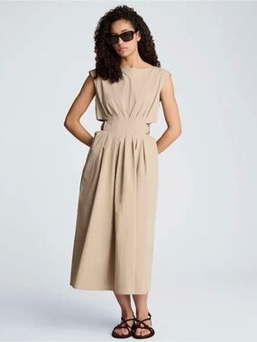 Kenneth Cole Sleeveless Beige Midi Dress with Adjustable Cinched Waist- size 6